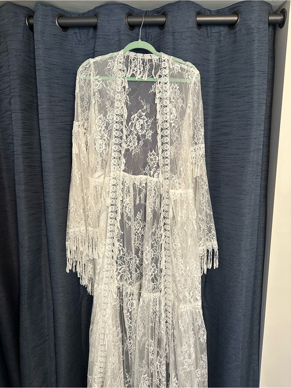 Lace Fringe Duster Kimono - White